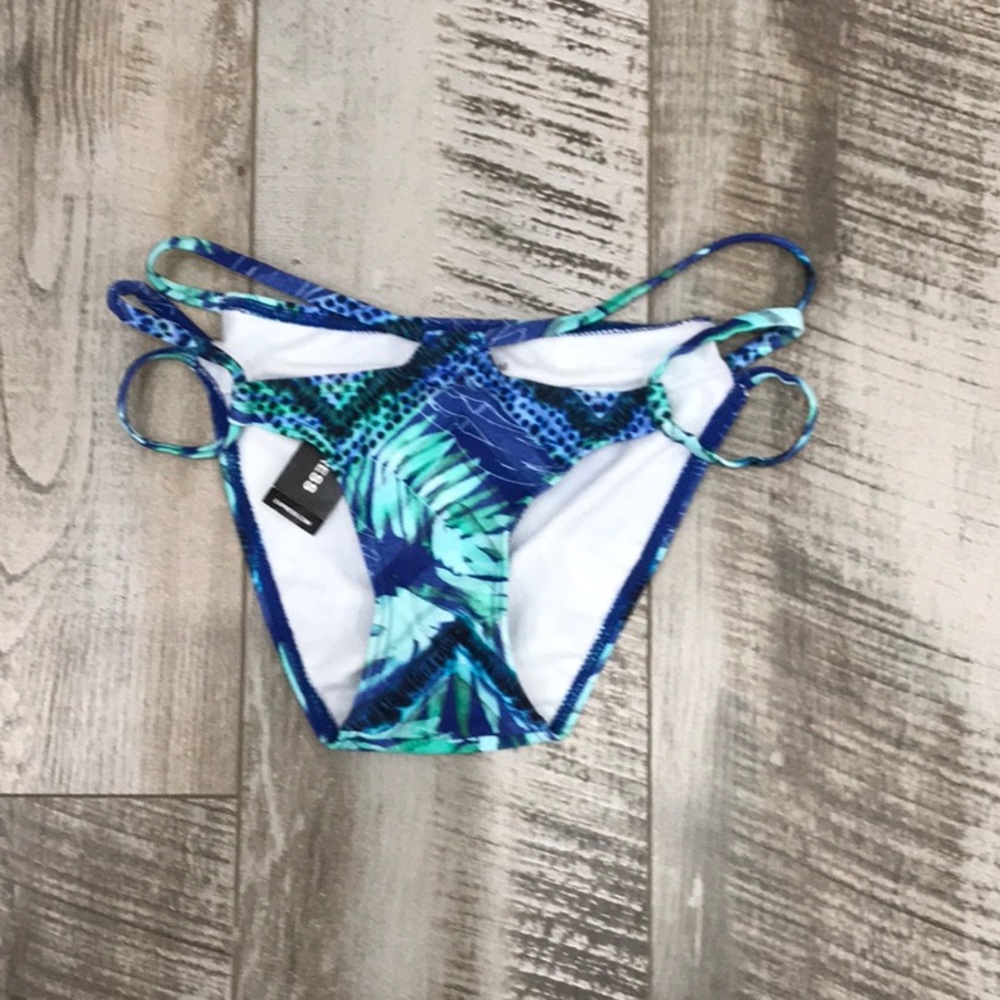 NEW Express Blue and Teal Tropical Print Bikini Bottom
